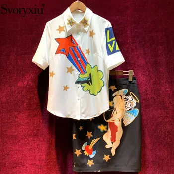 Svoryxiu Women's Summer New Runway Skirt Suit Women's Short Sleeve Beading Blouse + Angel Print Skirt Fashion Two Piece Set
Svoryxiu Women's Summer New Runway Skirt Suit Women's Short Sleeve Beading Blouse + Angel Print Skirt Fashion Two Piece Set