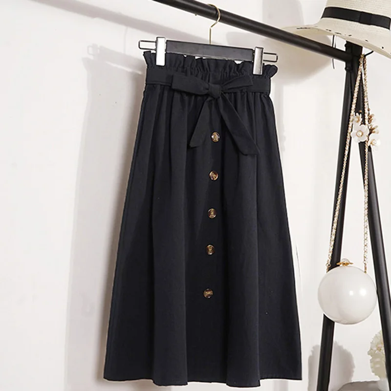 Summer Skirts Womens 2019 New Midi Knee Length Korean Elegant Button High Waist Skirt Female Pleated Sun School Cotton Skirt
Summer Skirts Womens 2019 New Midi Knee Length Korean Elegant Button High Waist Skirt Female Pleated Sun School Cotton Skirt