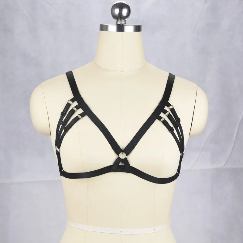 

JLX.HARNESS Women Cupless Harness Bra Black Sexy Cage Bra Crop Top Bodysuit Women Fetish Wear Bondage Lingerie Polyester O0391