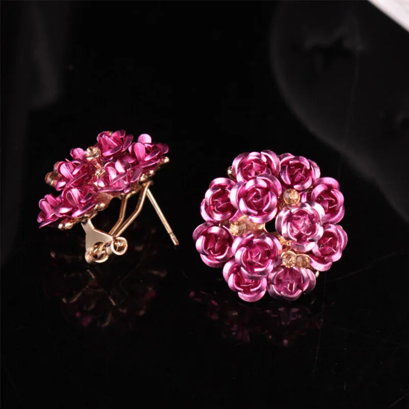 Фото Уникальные серьги-гвоздики с круглым кристаллом 1 пара 8 цветов розовое золото