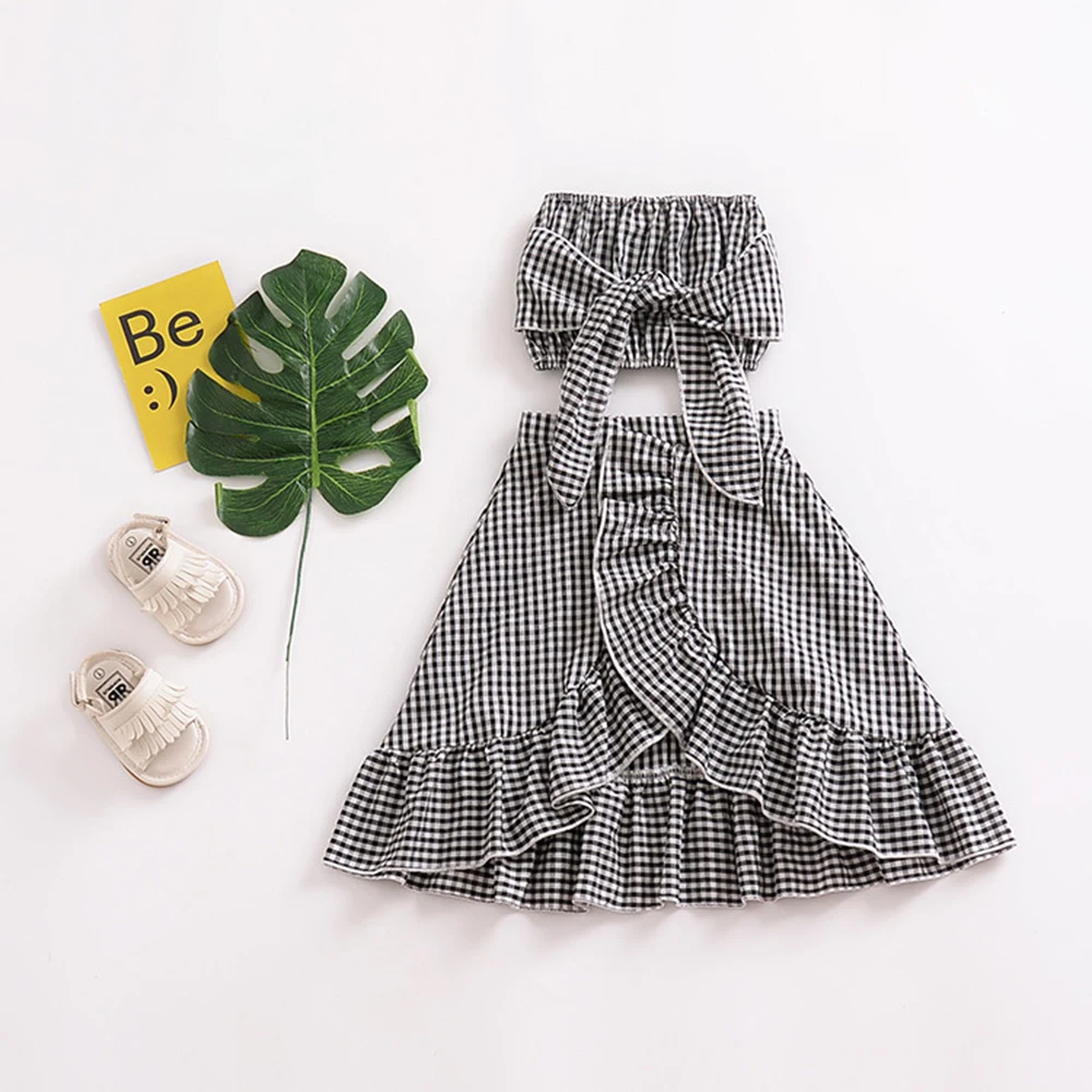 2pcs Summer Baby Girls Skirt Irregular Lotus Leaf Long Skirt Plaid Backless Bandeau Tops Sleeveless Off Shoulder Girls Wearing
2pcs Summer Baby Girls Skirt Irregular Lotus Leaf Long Skirt Plaid Backless Bandeau Tops Sleeveless Off Shoulder Girls Wearing