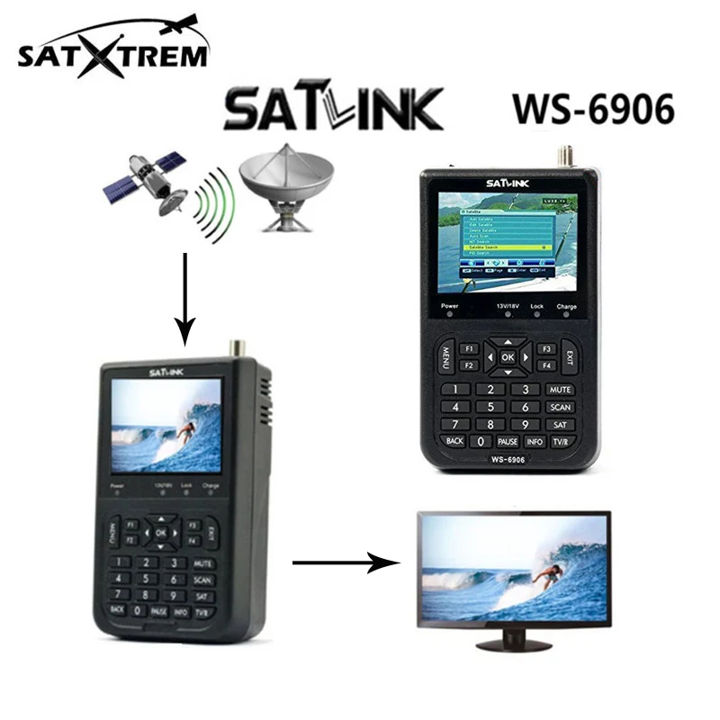 SatlinK WS-6906 3.5 inch LCD DVB-S 1080P HD digital satellite meter Signal Automatic Channel Search TV + Radio satellite Finder
SatlinK WS-6906 3.5 inch LCD DVB-S 1080P HD digital satellite meter Signal Automatic Channel Search TV + Radio satellite Finder