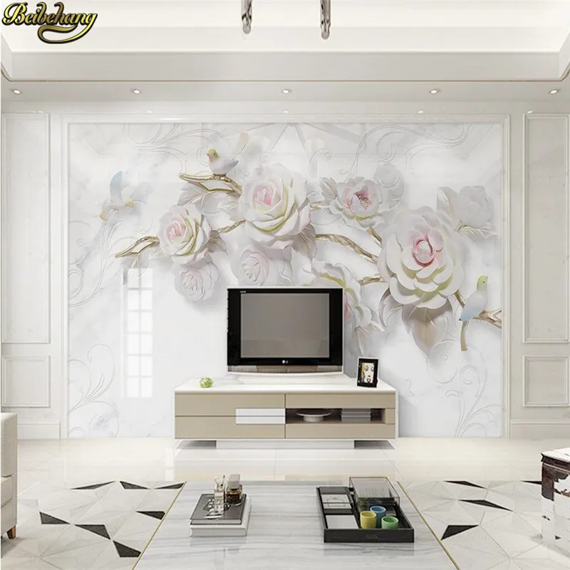 

beibehang Custom Papel De Parede 3 D Rose Bird Mural Wallpaper Living Room Bedroom Background 3D Wall paper Covering Home Decor