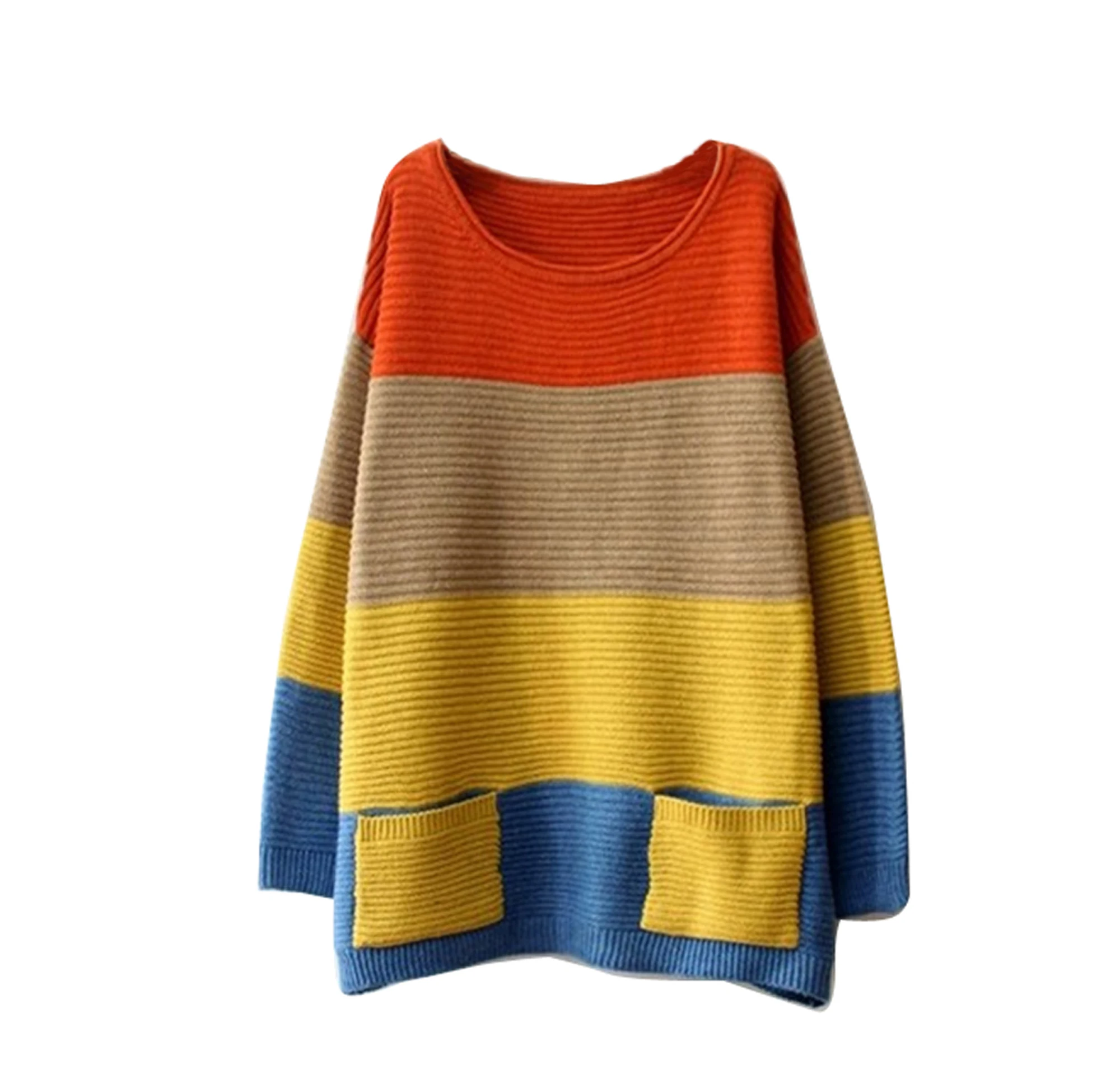 2017 Spring New Women stripes Sweater Loose Style Pullover Knitted Thick Bat Sleeve Round Neck Long Pocket Clothes | Женская одежда