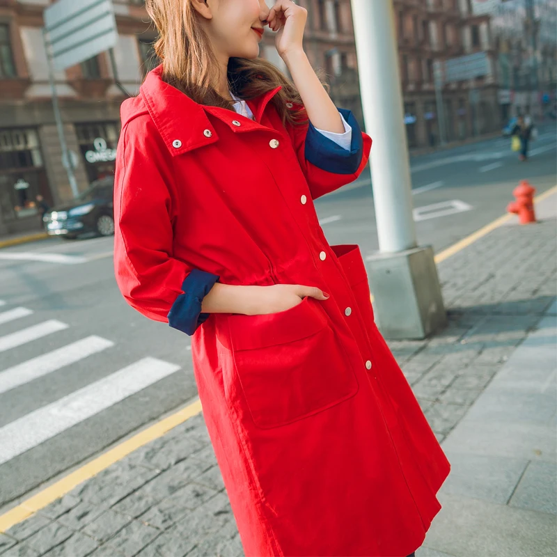 Image spring autumn 2017 new arrival Korean OVERSIZE windbreaker long loose temperament female red trench coat