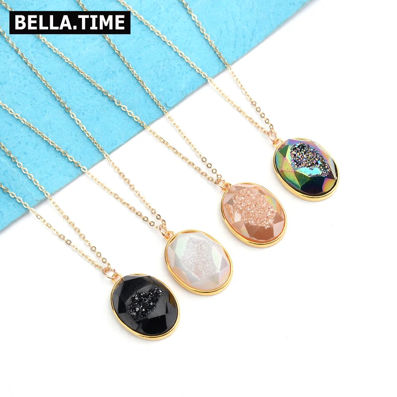 Adjustable Natural Druzy Stone Pendant Necklaces Women Boho Gold Chain Black White Champagne Rainbow Oval Drusy Necklace NKS235
Adjustable Natural Druzy Stone Pendant Necklaces Women Boho Gold Chain Black White Champagne Rainbow Oval Drusy Necklace NKS235