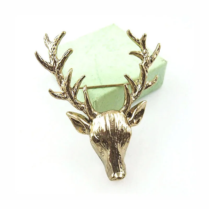 Polished Gold Metal Deer Elk Milu Head  Brooch Pinebr-001