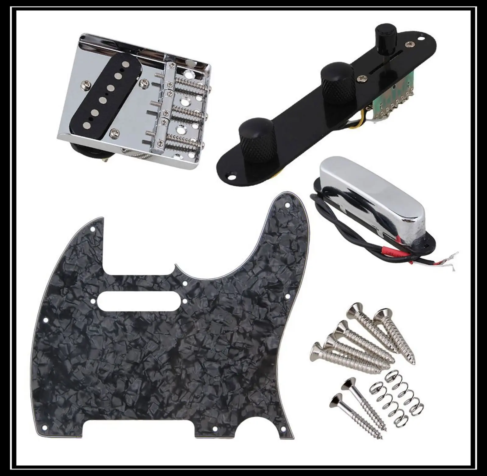 Prewired Black Pearl Tele Guitar 3Ply Pickguard Control Bridge Pickup Kit Guitar
Prewired Black Pearl Tele Guitar 3Ply Pickguard Control Bridge Pickup Kit Guitar
