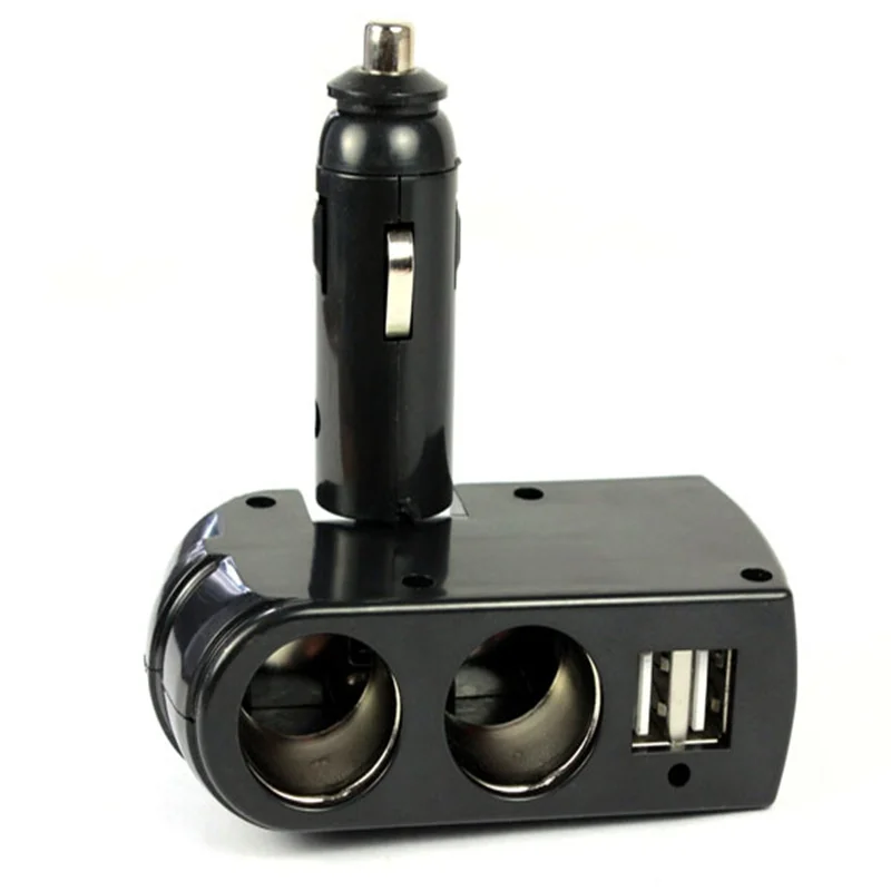 

New 5V 1A Car Charger 2 USB Charger Supply + Double Sockets Car Cigarette Lighter Extender Splitter for GPS Ipod for iphone