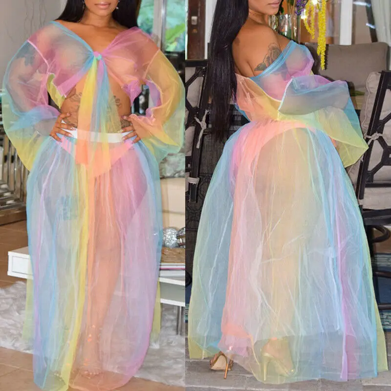 Women's Bikini Cover Up See Through Sheer Rainbow Color High Waist Casual Long Dress Summer Beach Sexy
Women's Bikini Cover Up See Through Sheer Rainbow Color High Waist Casual Long Dress Summer Beach Sexy