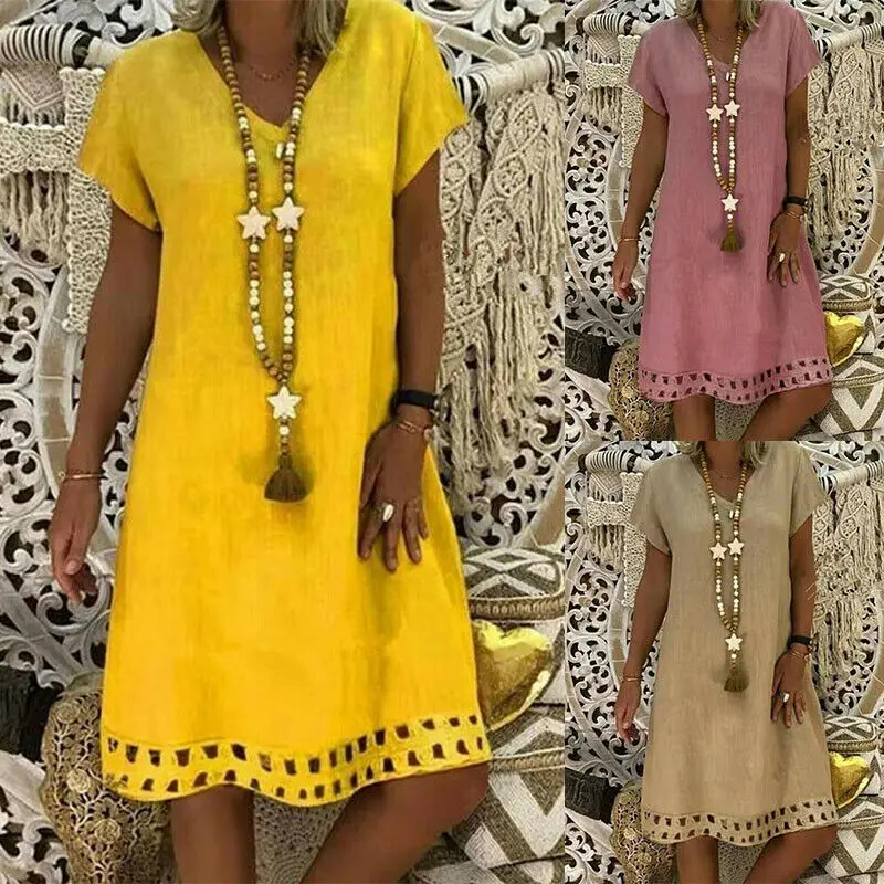 2019 New Style Women's Dresses Cotton Summer Short Sleeve Solid Linen Dress Plus Size Loose V Neck Hollow Out Summer Fashion
2019 New Style Women's Dresses Cotton Summer Short Sleeve Solid Linen Dress Plus Size Loose V Neck Hollow Out Summer Fashion