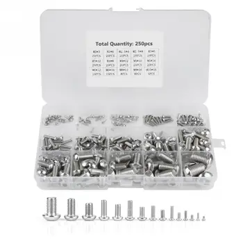 250pcs/Lot M2 M2.5 M3 M4 M5 M6 M8 M10 Machine Screws Set for Laptop/ Keyboard/ Phone/ PC Repair Tool
250pcs/Lot M2 M2.5 M3 M4 M5 M6 M8 M10 Machine Screws Set for Laptop/ Keyboard/ Phone/ PC Repair Tool