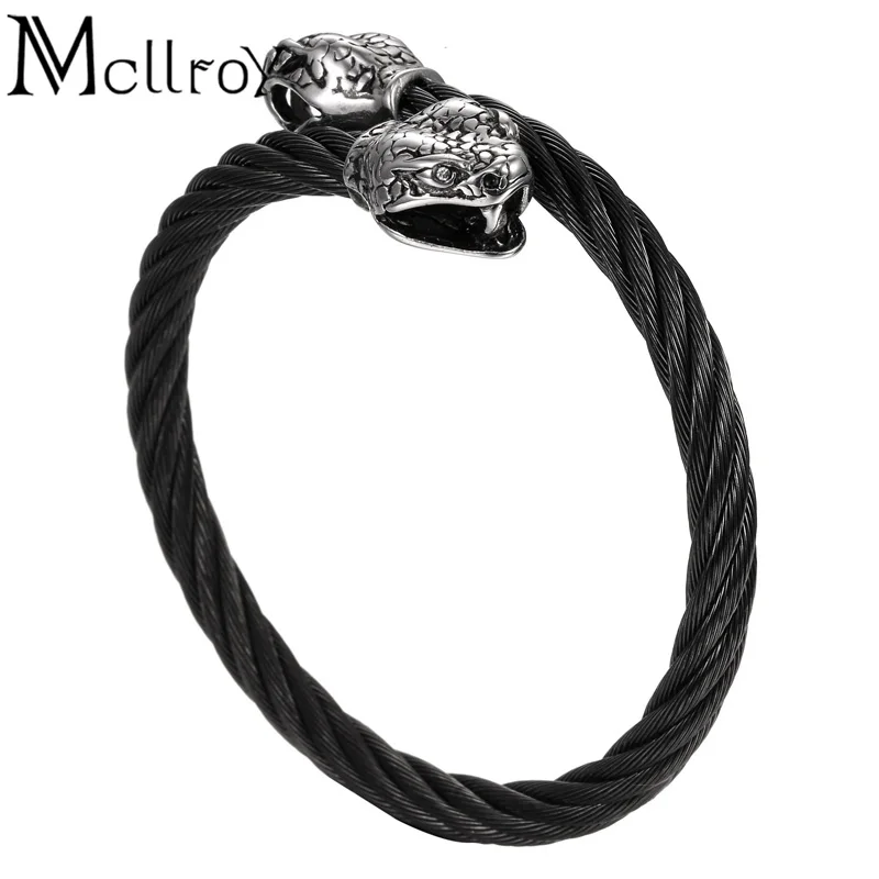 Mcllroy New Cool Men Stainless Steel Punk Cable Screw Wire Bangle Black Snake Head Bracelets bangle Pulseira Viking Jewelry
Mcllroy New Cool Men Stainless Steel Punk Cable Screw Wire Bangle Black Snake Head Bracelets bangle Pulseira Viking Jewelry