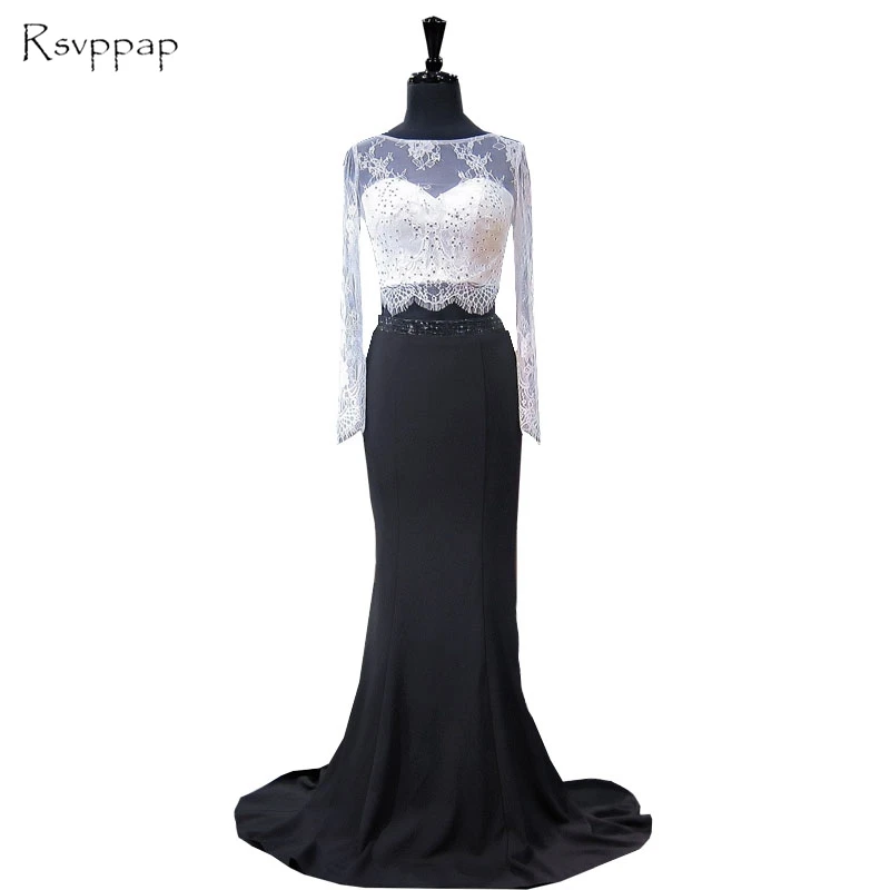 Long Prom Dresses 2020 Elegant Mermaid Sheer Lace Long Sleeve Beaded African Black And White Two Piece Prom Dress
Long Prom Dresses 2020 Elegant Mermaid Sheer Lace Long Sleeve Beaded African Black And White Two Piece Prom Dress