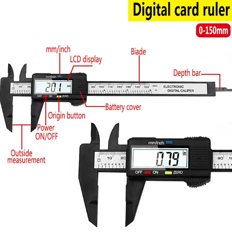 150mm 6inch LCD Digital Electronic Vernier Caliper Plastic Fiber Gauge Micrometer Measuring Tool Diameter Top Measure Instrument
150mm 6inch LCD Digital Electronic Vernier Caliper Plastic Fiber Gauge Micrometer Measuring Tool Diameter Top Measure Instrument