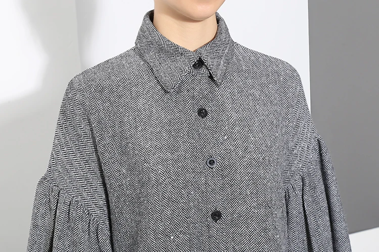 2020 Autumn Winter Women Plus Size Gray Shirt Dress Midi Long Sleeve Patchwork Thick Warm Ruffled Elegant Party Dress Style 3073 2020 Autumn Winter Women Plus Size Gray Shirt Dress Midi Long Sleeve Patchwork Thick Warm Ruffled Elegant Party Dress Style 3073