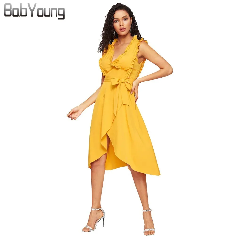 BabYoung Women Office Dress Summer Elegant Solid Ladies Yellow Dress Working Girl Vintage Ruffle V-neck Sleeveless Lace Dresses
BabYoung Women Office Dress Summer Elegant Solid Ladies Yellow Dress Working Girl Vintage Ruffle V-neck Sleeveless Lace Dresses
