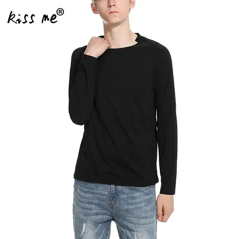 2017 New fashion casual high quality cotton t-shirt solid long sleeved t shirt o neck T-shirt print men | Мужская одежда