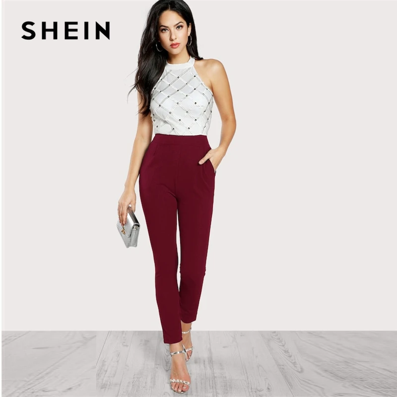 SHEIN Zip Back Halter Backless Pocket High Waist Skinny Jumpsuit Women 2019 Summer Maxi Deep V Neck Long Sleeve Jumpsuit
SHEIN Zip Back Halter Backless Pocket High Waist Skinny Jumpsuit Women 2019 Summer Maxi Deep V Neck Long Sleeve Jumpsuit