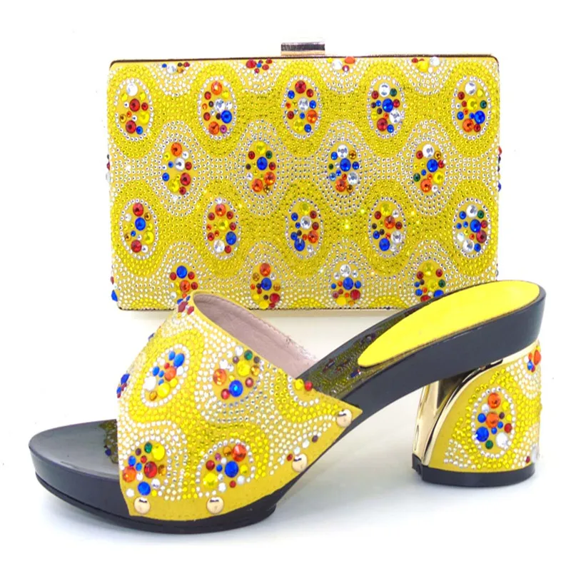 Yellow Color Nigerian Dress Bag Matching Shoe Set with TH16-6,Italian Matching Shoe and Bag Set Wedding Shoes and Bag High Heels