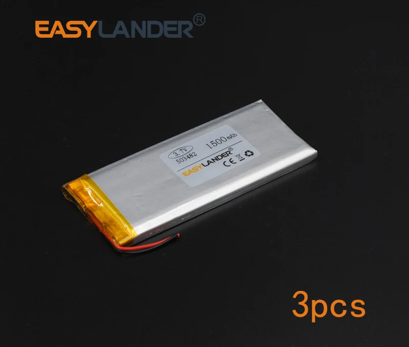 

3pcs/Lot 3.7V 1500mAh 503482 Rechargeable li Polymer Li-ion Battery For bluetooth headset GPS PSP PDA MP3 MP4 MP5 053482