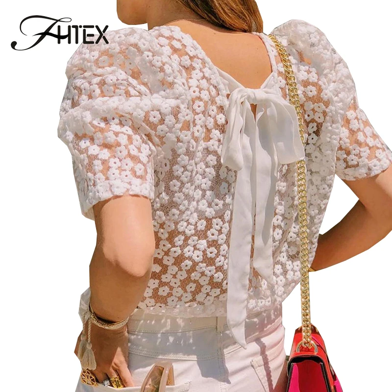 FHTEX Transparent White Lace Shirts Tops Women Puff Sleeve Back Bow Knot Lace Up Slim Casual T Shirts Tees Going Out Casual Tops
FHTEX Transparent White Lace Shirts Tops Women Puff Sleeve Back Bow Knot Lace Up Slim Casual T Shirts Tees Going Out Casual Tops