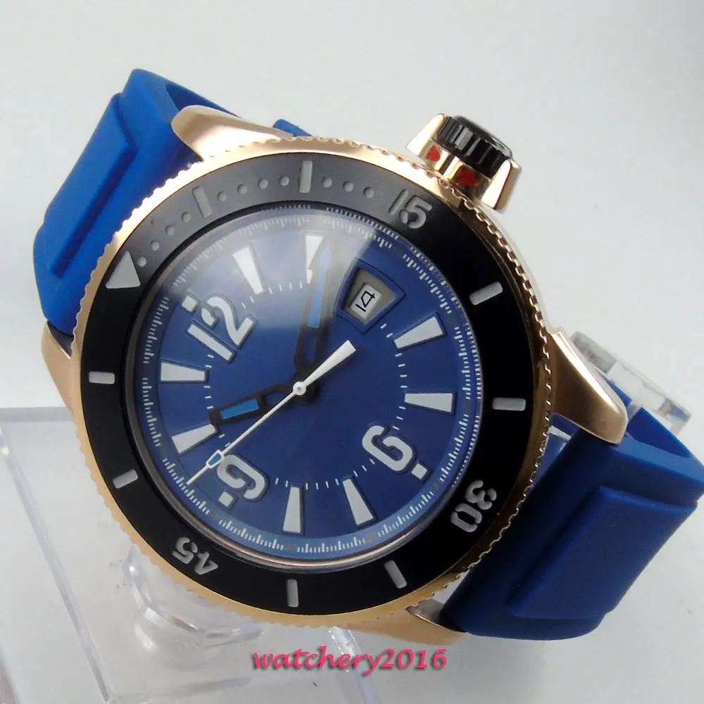 43mm Bliger Blue dial Rose Golden Case Blue Marks Rubber strap Date Window simple Automatic Movement Men's Mechanical Wristwatch
43mm Bliger Blue dial Rose Golden Case Blue Marks Rubber strap Date Window simple Automatic Movement Men's Mechanical Wristwatch