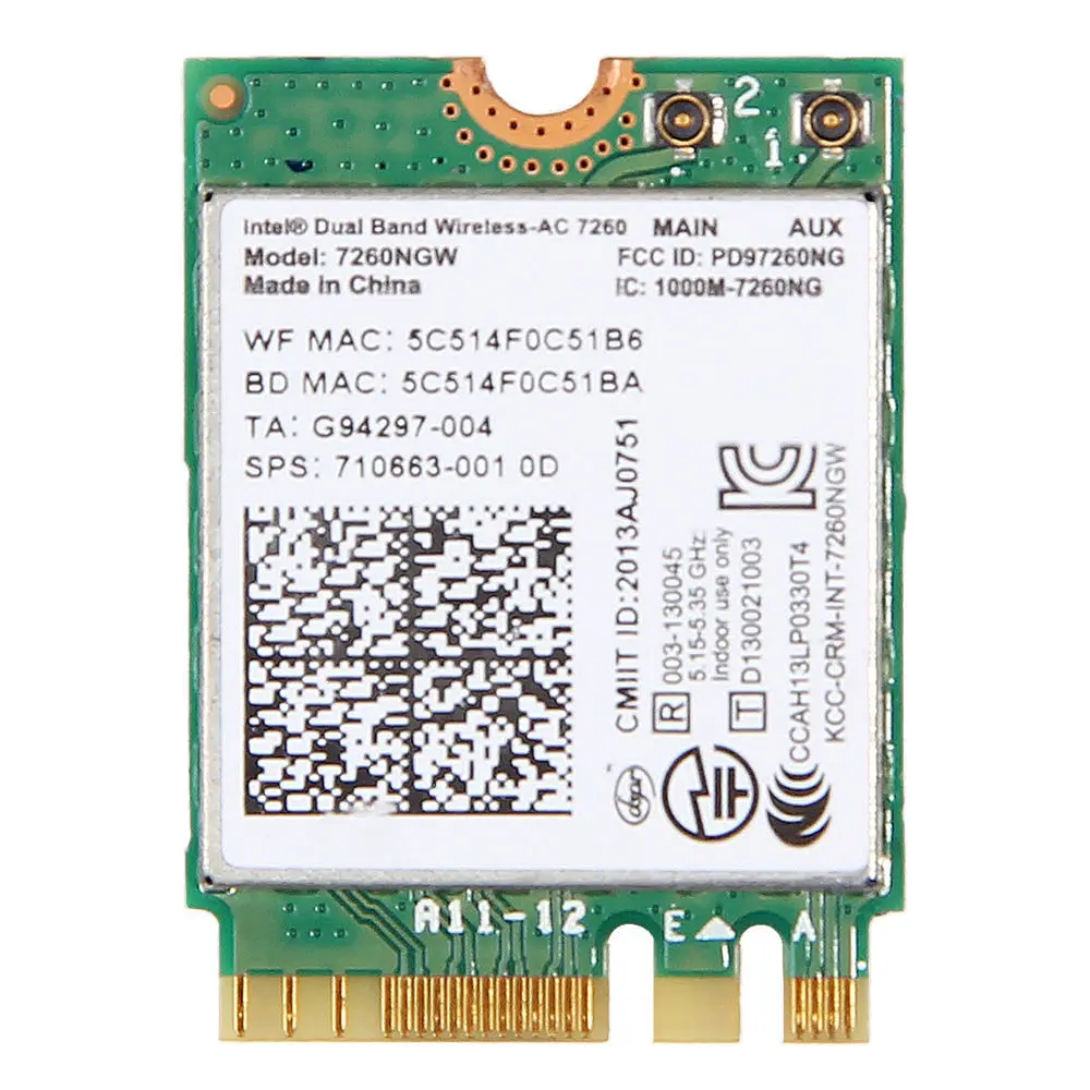 Wireless Adapter Card for Intel 7260NGW AC Dual Band 802.11ac 867mbps ngff Wi-Fi Bluetooth 4.0 for HP 710663-001
Wireless Adapter Card for Intel 7260NGW AC Dual Band 802.11ac 867mbps ngff Wi-Fi Bluetooth 4.0 for HP 710663-001