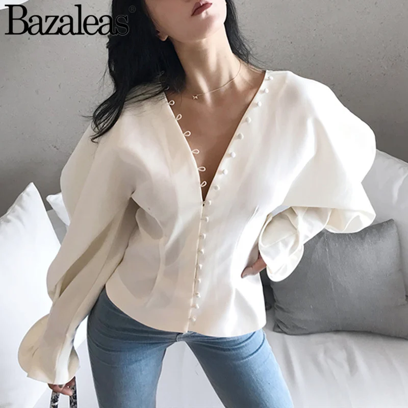 Bazaleas White Vintage Slim blusas mujer de moda 2018 Fashion many buttons Deep V Neck Blouse harajuku blusas Casual
Bazaleas White Vintage Slim blusas mujer de moda 2018 Fashion many buttons Deep V Neck Blouse harajuku blusas Casual