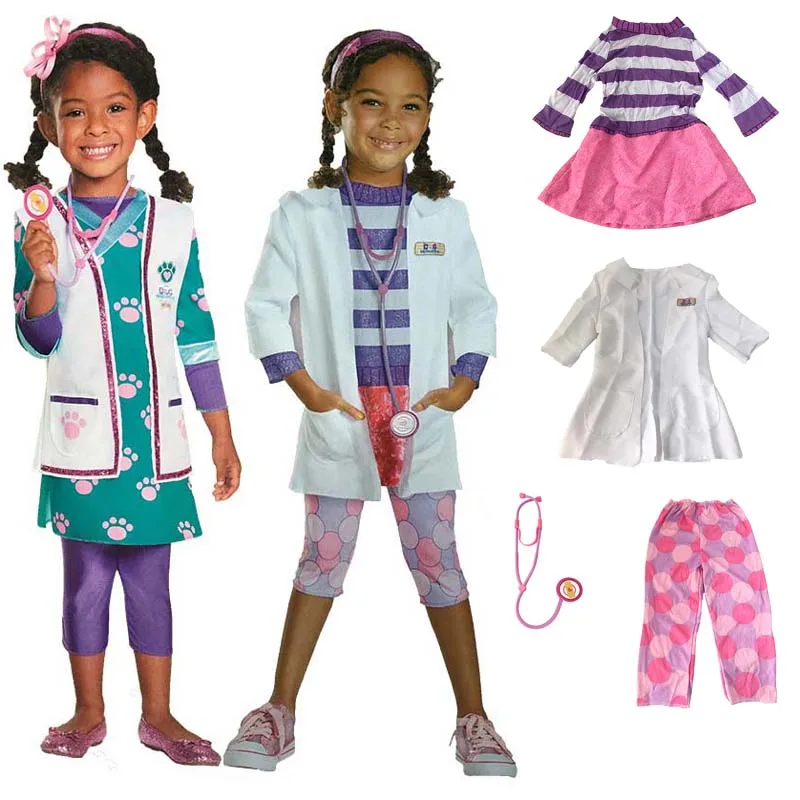 

Children girl Halloween party cosplay Doc McStuffins doctor nurse costume coat pink princess dress