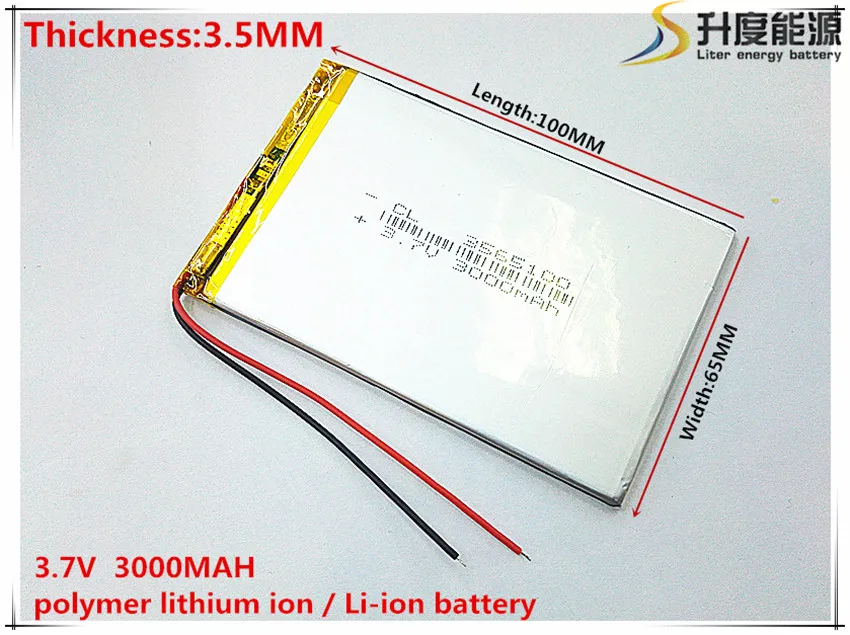 Size 3565100 3.7V 3000mah Lithium polymer Battery with Protection Board For 7 inch Tablet PC Ainol Aurora
Size 3565100 3.7V 3000mah Lithium polymer Battery with Protection Board For 7 inch Tablet PC Ainol Aurora