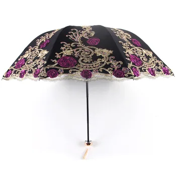 UV Three-folding Sunny Female Luxury Lace Double-layer Embroidery Umbrella Rain Woman New Black Rubber Anti-UV Umbrellas Z516
UV Three-folding Sunny Female Luxury Lace Double-layer Embroidery Umbrella Rain Woman New Black Rubber Anti-UV Umbrellas Z516