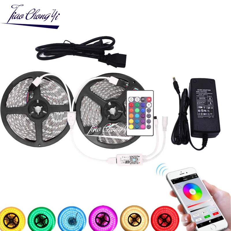 

5M 10M 5050 RGB LED strip DC12V 60LED/M Flexible light Tape IP20/IP65 waterproof & 24key IR WiFi controller with LED power kit