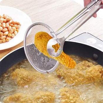 

Kichen Steel Food Clip Snack Fryer Strainer Fried Tong Frying Mesh Colander Filter Oil Drainer BBQ Buffet Serving Tongs