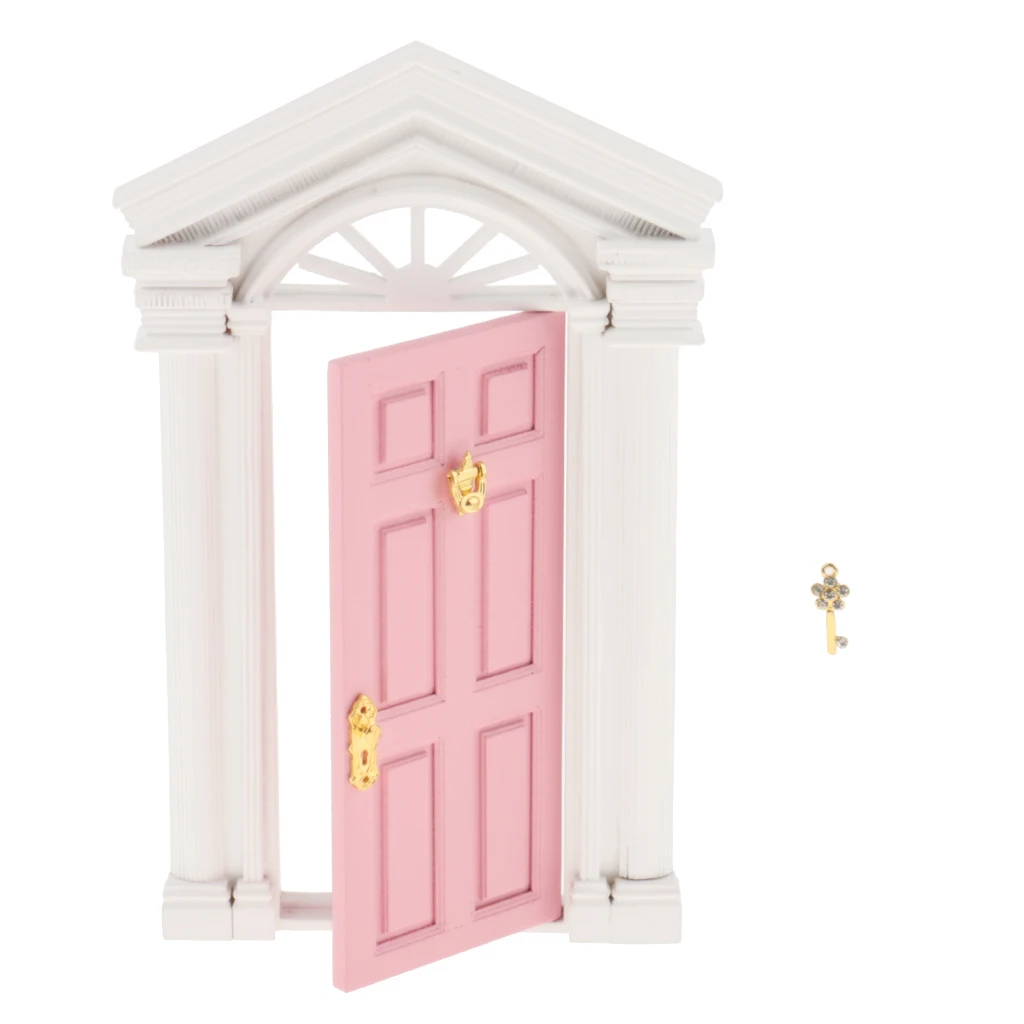 DIY 1:12 Dollhouse Miniature Wooden European-style Villa Gate Door 1/12 Doll House Decor Furniture Toys for Children Kids Gift
