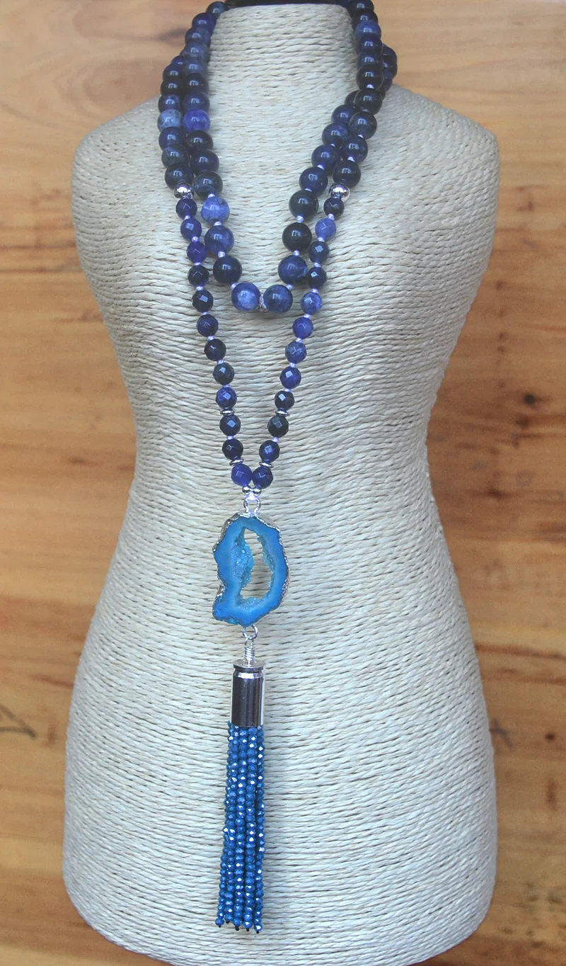 YA2259 Blue Druzy Beads Tassel Bullet Pendant Sodalite Beads Knot Beads Handmade Necklace 30inch long
YA2259 Blue Druzy Beads Tassel Bullet Pendant Sodalite Beads Knot Beads Handmade Necklace 30inch long