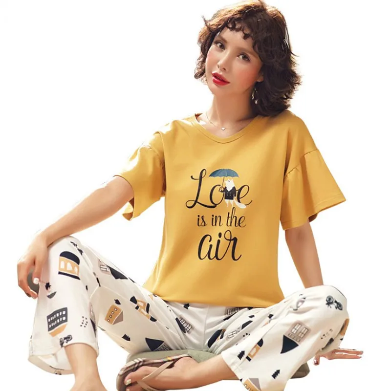 CKE-104 Spring Summer Short Sleeve Pajamas Women Modal Lovely Home Clothing For Ladies Simple Cotton Outside Pajama Suit
CKE-104 Spring Summer Short Sleeve Pajamas Women Modal Lovely Home Clothing For Ladies Simple Cotton Outside Pajama Suit