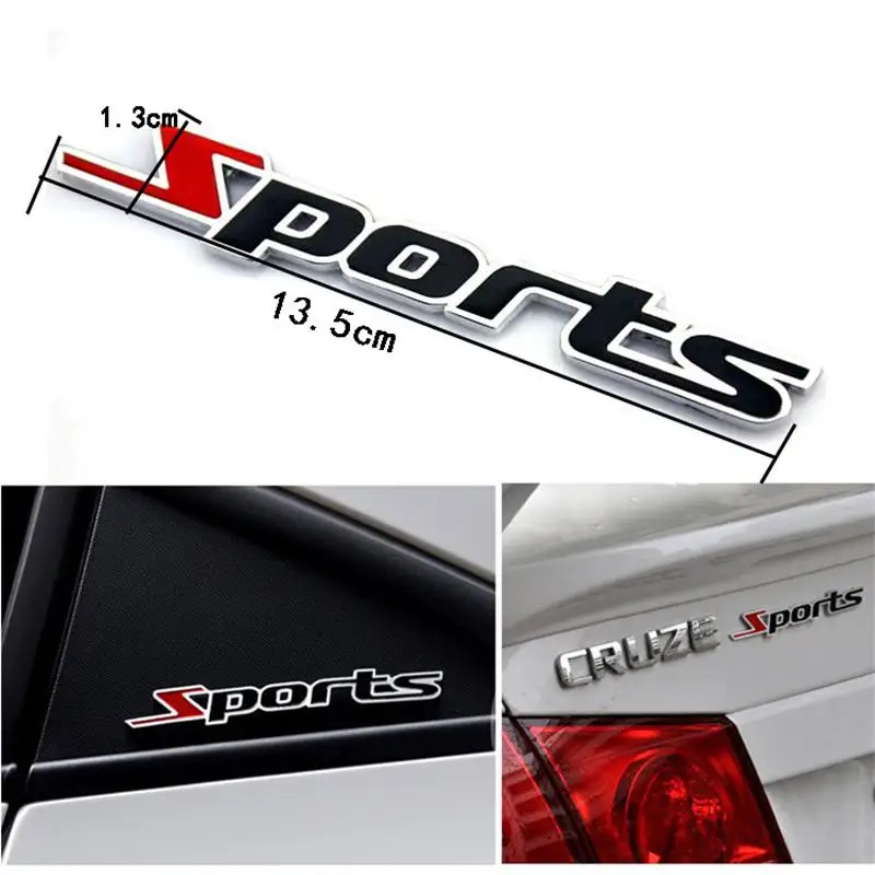 Hot Sports Word letter 3D Chrome metal Car Sticker Emblem Badge Decal Auto Decor