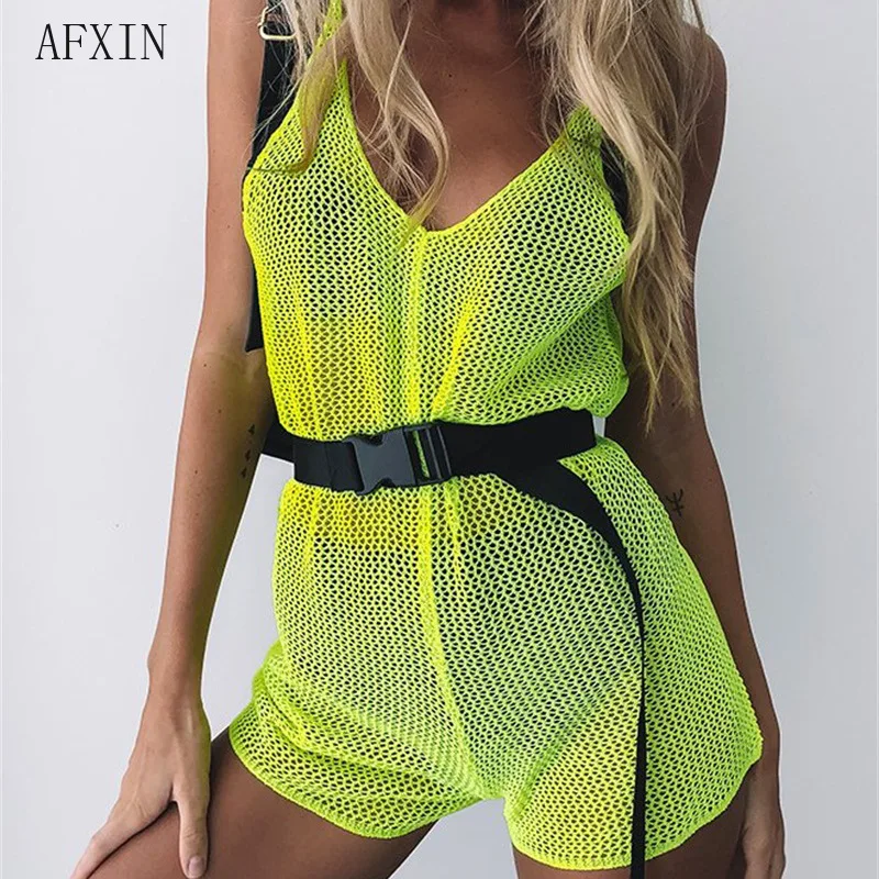 Neon Green Playsuit Women Sexy Sheer See Through Sleeveless Short Jumpsuit Mesh Hollow Out Romper Black White Streetwear 2019
Neon Green Playsuit Women Sexy Sheer See Through Sleeveless Short Jumpsuit Mesh Hollow Out Romper Black White Streetwear 2019