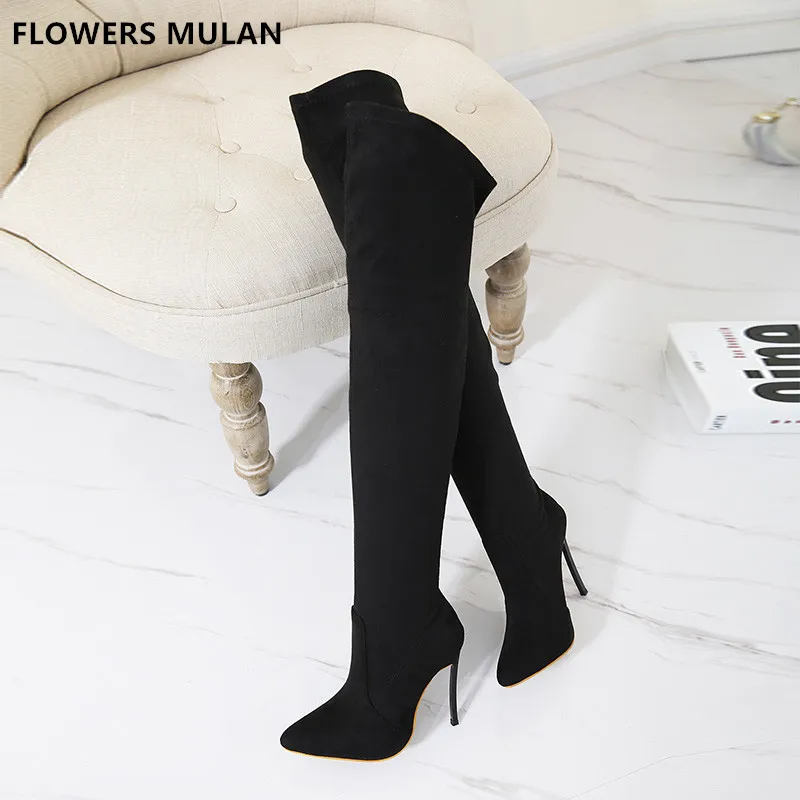 Fashion Suede Leather Balck Brown Nude Color Women Long Boots Pointed Toe Super High Heel Elastic Fabric Lady Footwear Sewing
Fashion Suede Leather Balck Brown Nude Color Women Long Boots Pointed Toe Super High Heel Elastic Fabric Lady Footwear Sewing