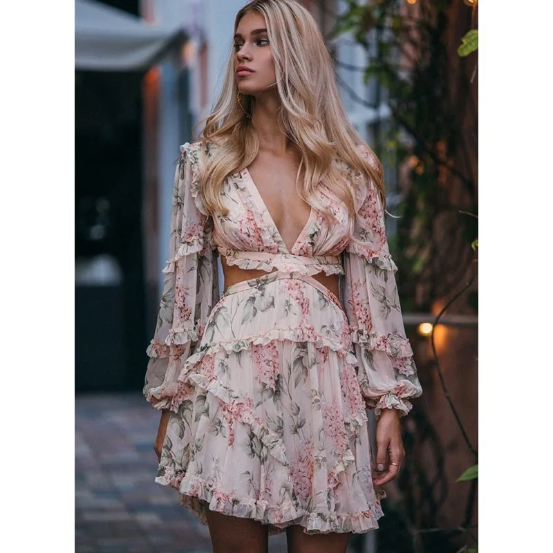 EXCOSMIC Summer Beach Mini Dress Woman Print Lantern Sleeve Deep V-Neck Embroidery Hollow Out Elegant Party dress Femme Ete
EXCOSMIC Summer Beach Mini Dress Woman Print Lantern Sleeve Deep V-Neck Embroidery Hollow Out Elegant Party dress Femme Ete