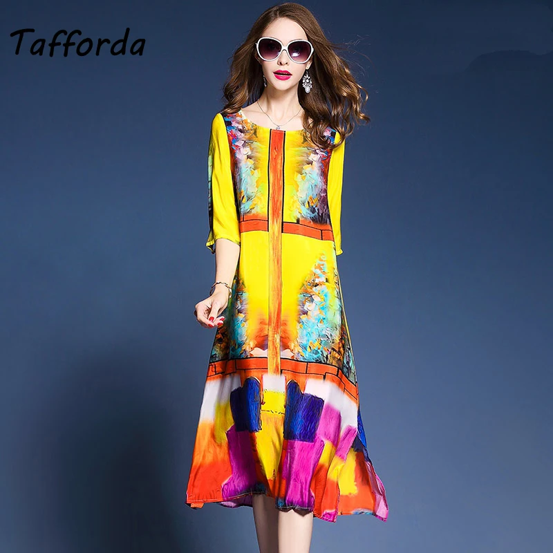 Tafforda New Spring Summer Elegant Women's Silk Dress 2018 Floral Printing Fashion Yellow Loose Casual Silk Dresses Female M-2XL
Tafforda New Spring Summer Elegant Women's Silk Dress 2018 Floral Printing Fashion Yellow Loose Casual Silk Dresses Female M-2XL