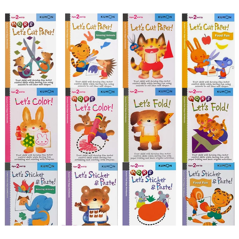 12 pcs/set Kumon Let's Cut Paper first step workbooks picture books for kids children Origami paper cut sticker handmade books
12 pcs/set Kumon Let's Cut Paper first step workbooks picture books for kids children Origami paper cut sticker handmade books