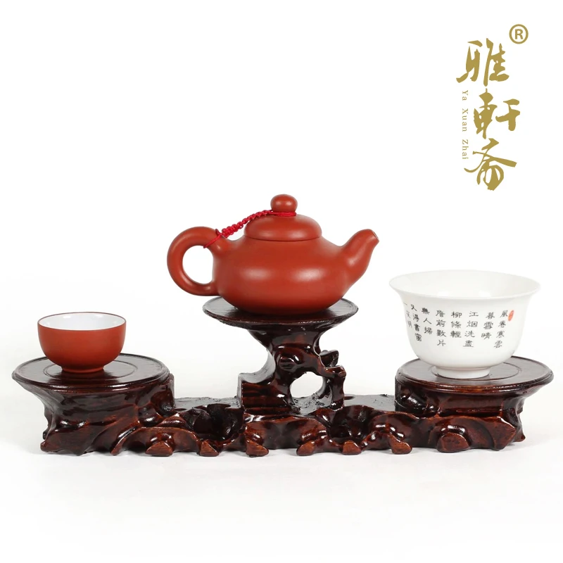 

Z Zhai Jade Carved Stone Gallery] rosewood handicrafts base teapot base high and two low.