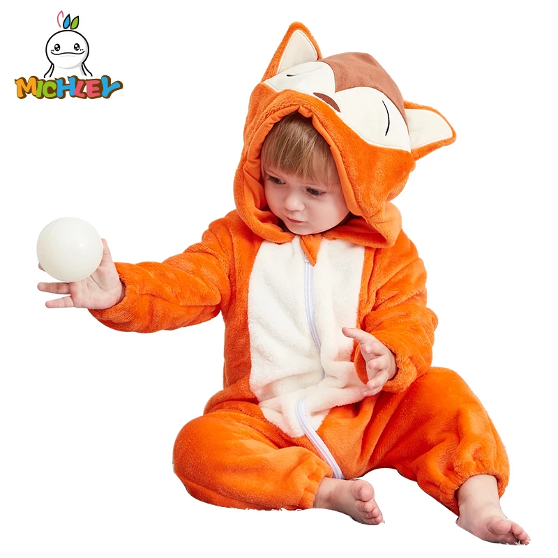

MICHLEY Baby Hooded Romper Winter and Autumn Flannel Animal Style Boys Cosplay Clothes Girls Jumpsuit Outfits for Kids XYZ-Fox