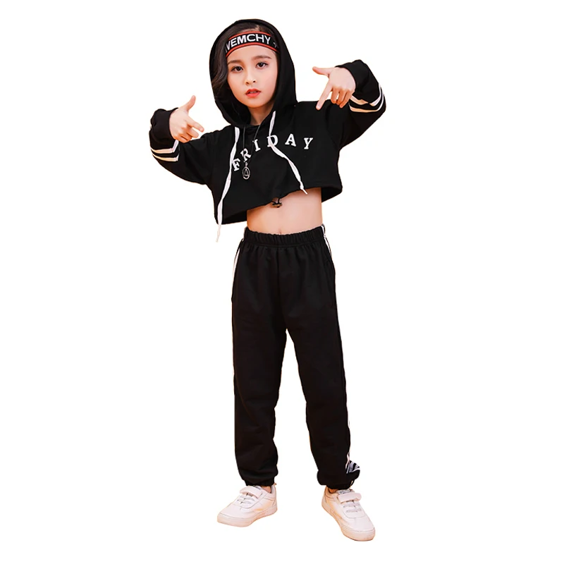 Children hip hop Crop top jogger pants Street jazz dance performance costume modern dance performance Suit Girls hip hop dance (4)