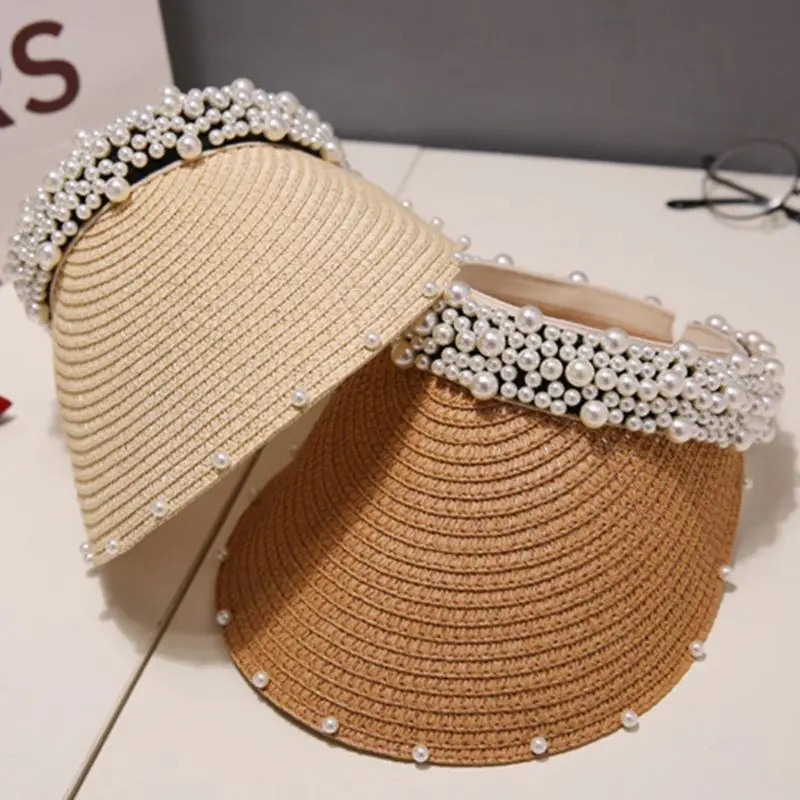 New Simple Summer Straw Sun Hat Women Pearl Backable Sun Visor Hat with Big Heads Wide Brim UV Protection female cap
New Simple Summer Straw Sun Hat Women Pearl Backable Sun Visor Hat with Big Heads Wide Brim UV Protection female cap
