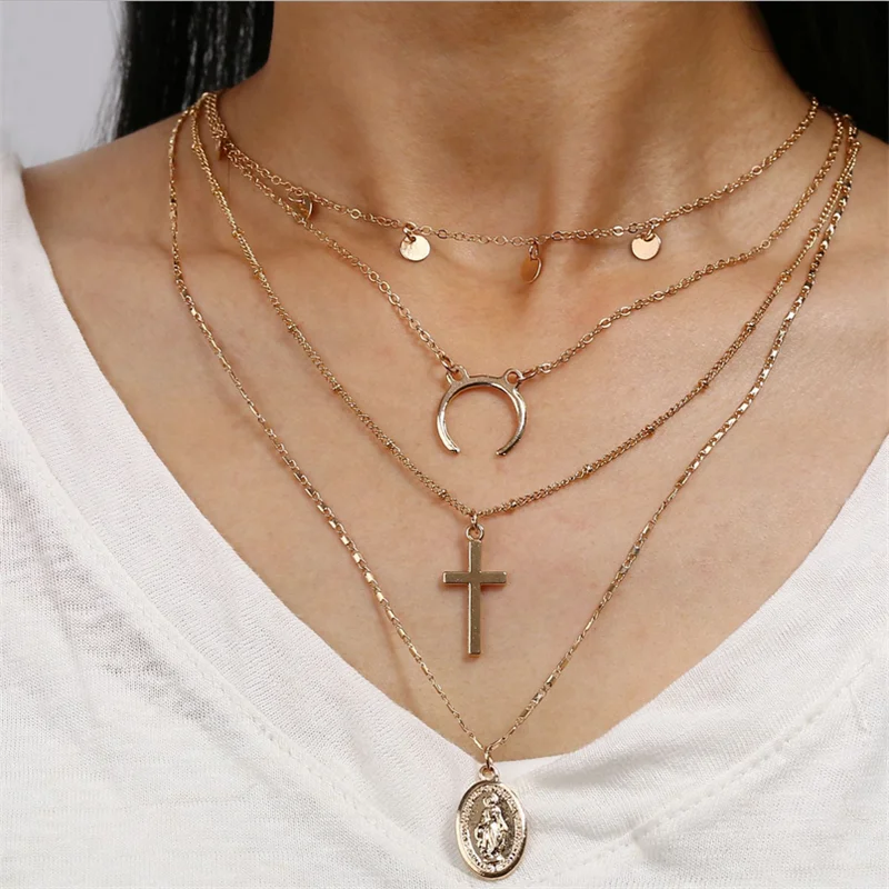 punk fashion jewelry accessories moon Multi-layer cross with chain pendant Necklace gift for lover
punk fashion jewelry accessories moon Multi-layer cross with chain pendant Necklace gift for lover