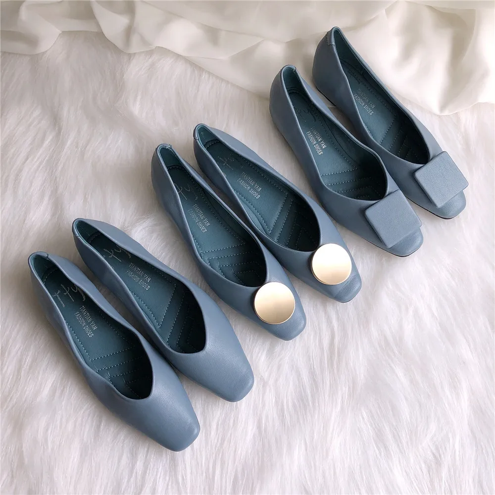 Leather Shoes Women Square Head Flat Heel Office Lady Working Shoes Morandi Blue Elegant Style Artificial Leather Flats 35-39
Leather Shoes Women Square Head Flat Heel Office Lady Working Shoes Morandi Blue Elegant Style Artificial Leather Flats 35-39