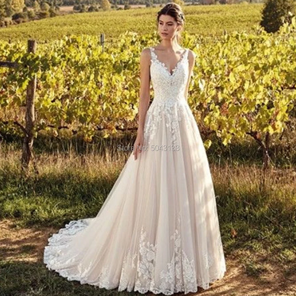 Женское винтажное свадебное платье цвета шампанского с V-образным вырезом и